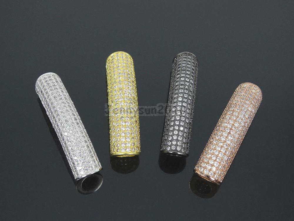 

Pendant Necklaces Clear Zircon Gems Stones Pave Curved Tube Bar Bracelet Connector Charm Beads Silver Gold Rose Gunmetal 10Pcs/PackPendant