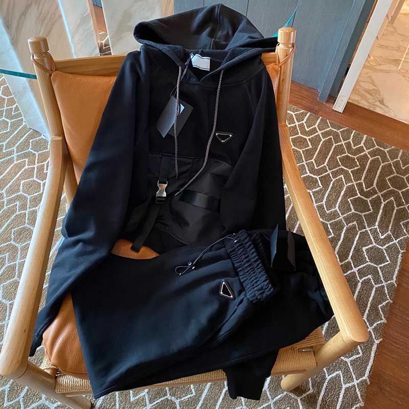 

22SS Women's Suit Classical Spring Cardigan Hoodie Simple Casual Pant Fashion Tracksuit High Streemt Element Women's Clothing Size S, Black