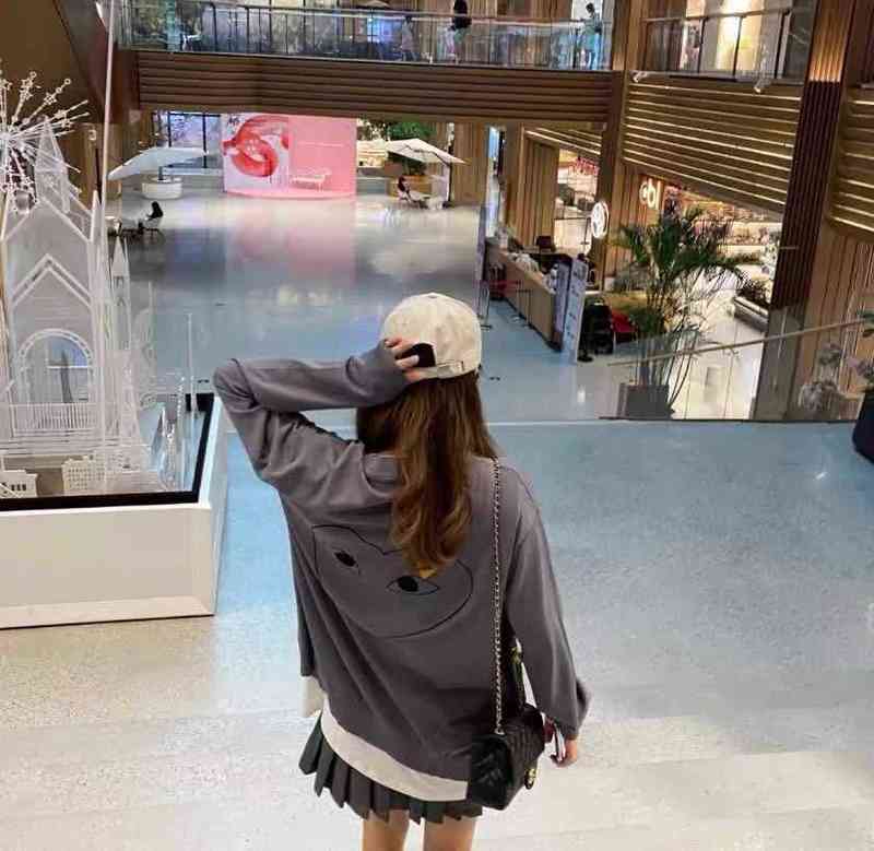 

Back Big Love Kawakubuling Autumn New Women' Middle Long Sleeve Woolen Sweater Cardigan, Gray