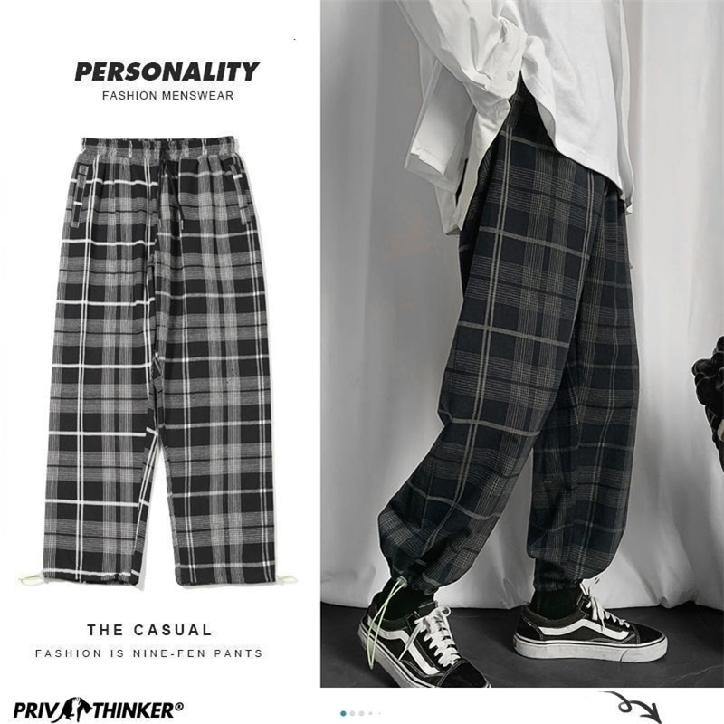

Privathinker Mens Plaid Casual Harem Pants Korean Man Loose AnkleLength Trousers Harajuku Streetwear Male Clothing 201110, Darkblue
