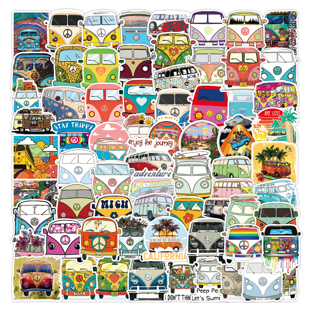 50PCS Cartoon Retro Hippies Bus Cute Stickers For Kids Water Bottle Aesthetic Car Decals Laptop DIY Stationery Notebook Motorcycle Pad Luggage Sk-image-760640204