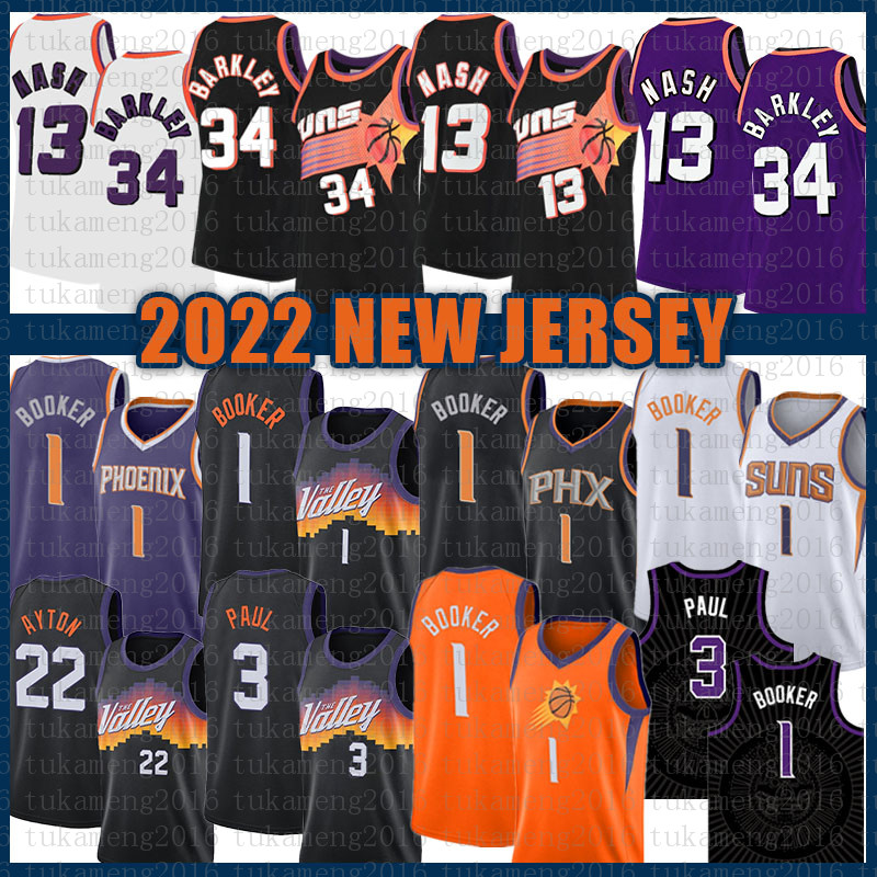 

13 34 22 Devin Booker Chris Paul Basketball Jersey 1 3 Steve Nash Charles Barkley DeAndre Ayton Phoenixs Sun Contrast Color