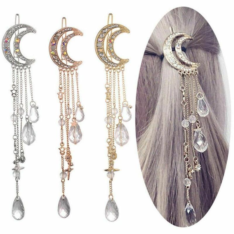 

Hair Accessories Korean Version Of The Temperament Fashion Metal Headdress Creative Geometric Stars Moon Tassel HairpinHair