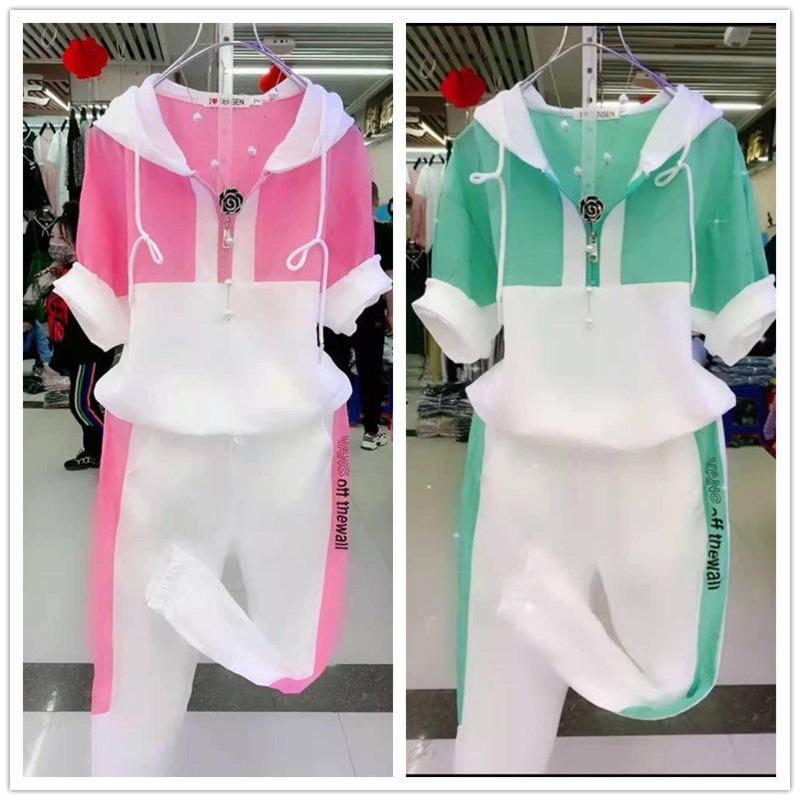 

Women's Two Piece Pants 2 Set 2022 Summer Slim Fashion Short Sleeve Hooded Sweater Leisure Sweat Suit Plus Size Clothing For Women, Style a