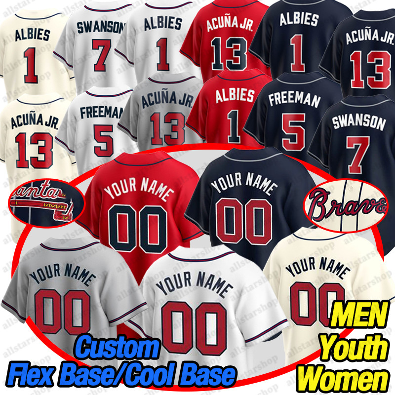 

2022 Marcell Ozuna Men Custom Jerseys 5 Freddie Freeman 7 Dansby Swanson 13 Ronald Acuna Jr. 1 Ozzie Albies Mike Soroka Baseball Jersey