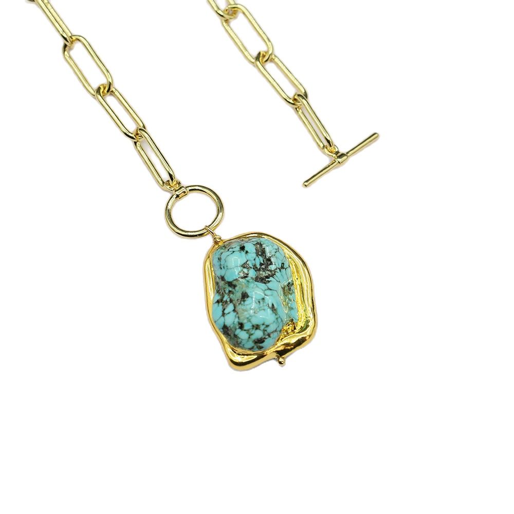 

Gold Plated Chain Chokers Necklace Blue Turquoise Pendant Designer Gems Jewelry Religious style For Women Girls
