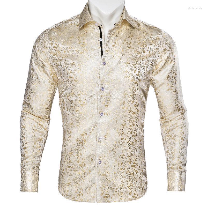 

Men's Dress Shirts Barry.Wang Luxury Khaki Paisley Silk Men Long Sleeve Casual Flower For Designer Fit Shirt BY-0053Men's Eldd22, Bcy-0075