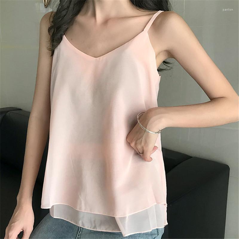 

Women' Blouses & Shirts Halter Tank Top Women Chiffon Summe Woman V Neck Camis Vest Korean Streetwear Tops Plus Size SexyWomen, Photo4