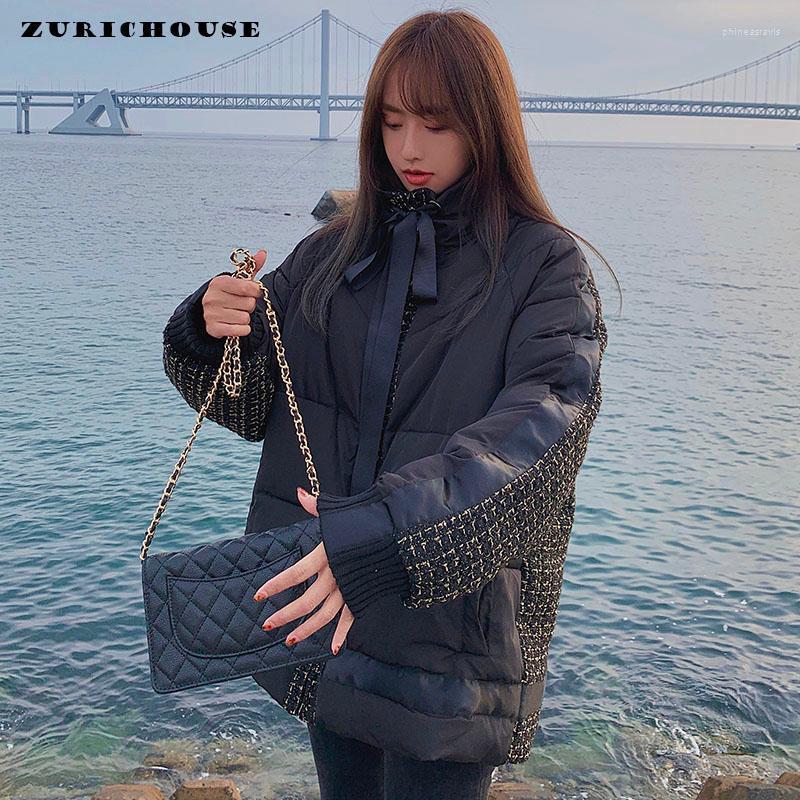 

Women' Down & Parkas ZURICHOUSE Patchwork Tweed Puffer Jacket Women Thick Warm Fluffy Parka 2022 Fashion Small Fragrant Wind Winter Coat Fe, Black