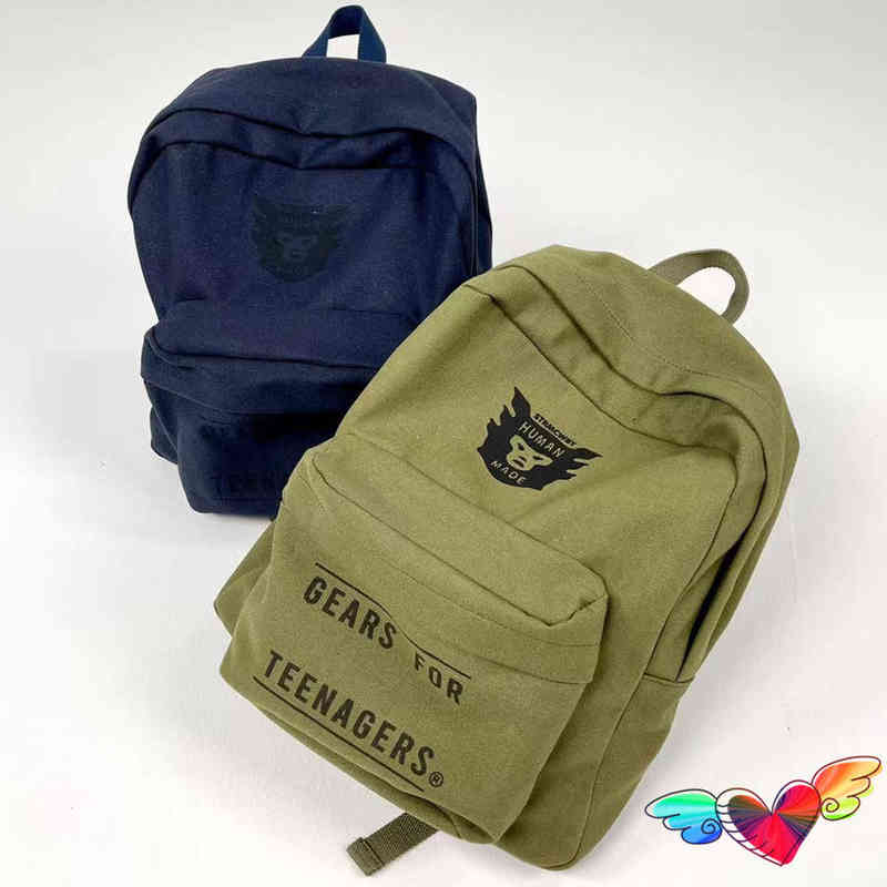 

2022 Green Human Made Backpacks Men Women High Quality Graphic Human Made Bag Zip Dark Blue Thickened Canvas 3D Outer Bag T220722, Beige