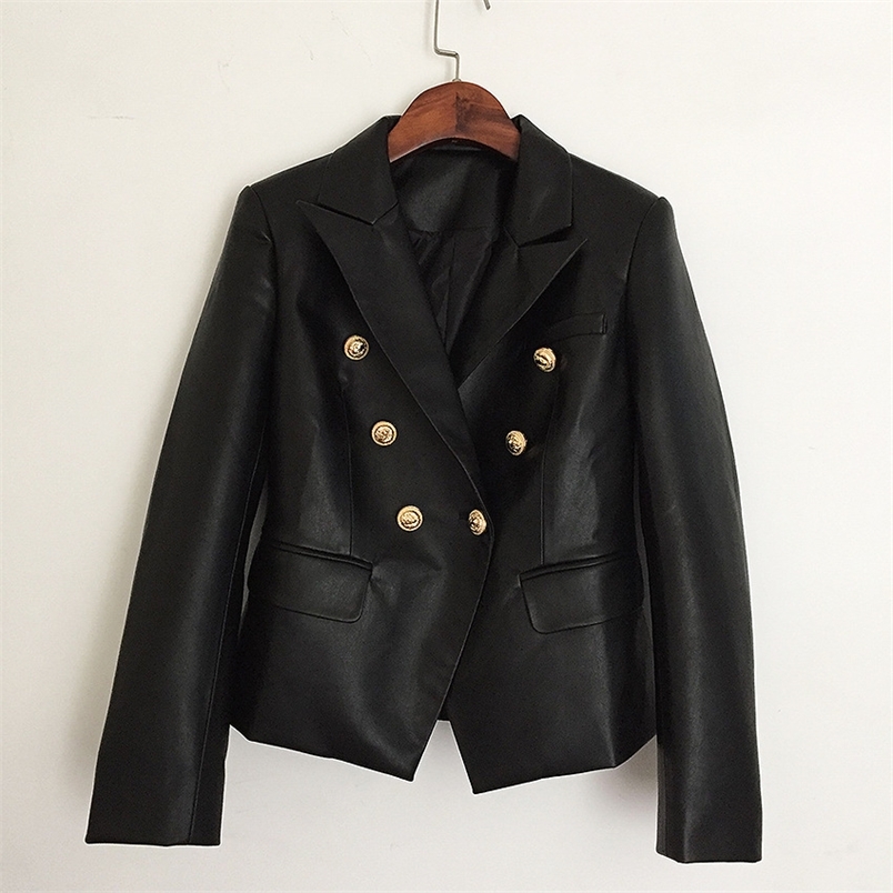 

women autumn double breasted gold button decoration blazer-L1390 220402