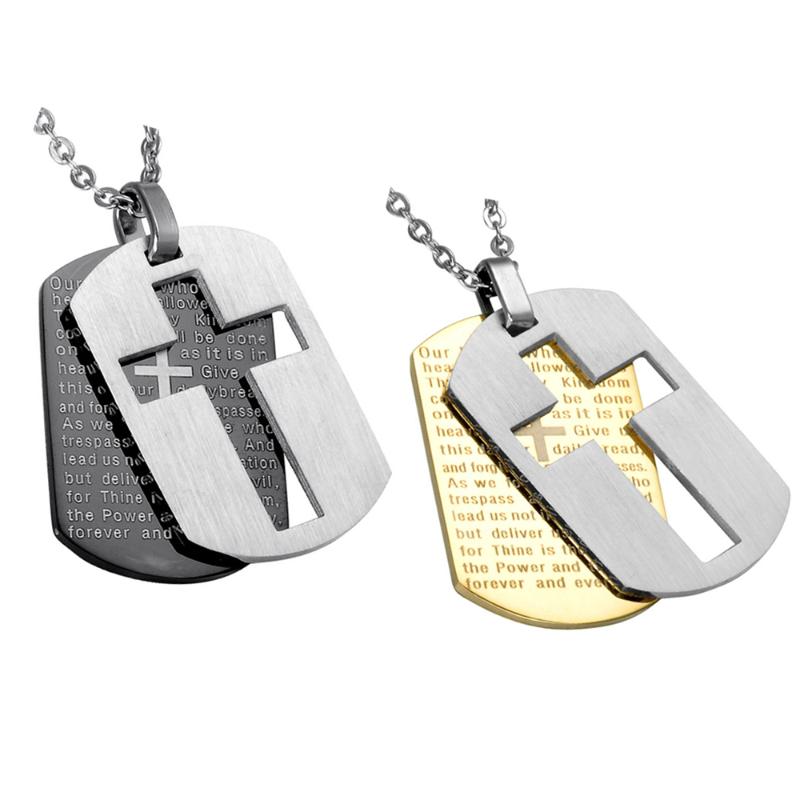 

Pendant Necklaces Stainless Steel Cross Pendants Christian Jewelry Bible Lords Prayer Dog Tags Gold Color Christmas Gift For MenPendant