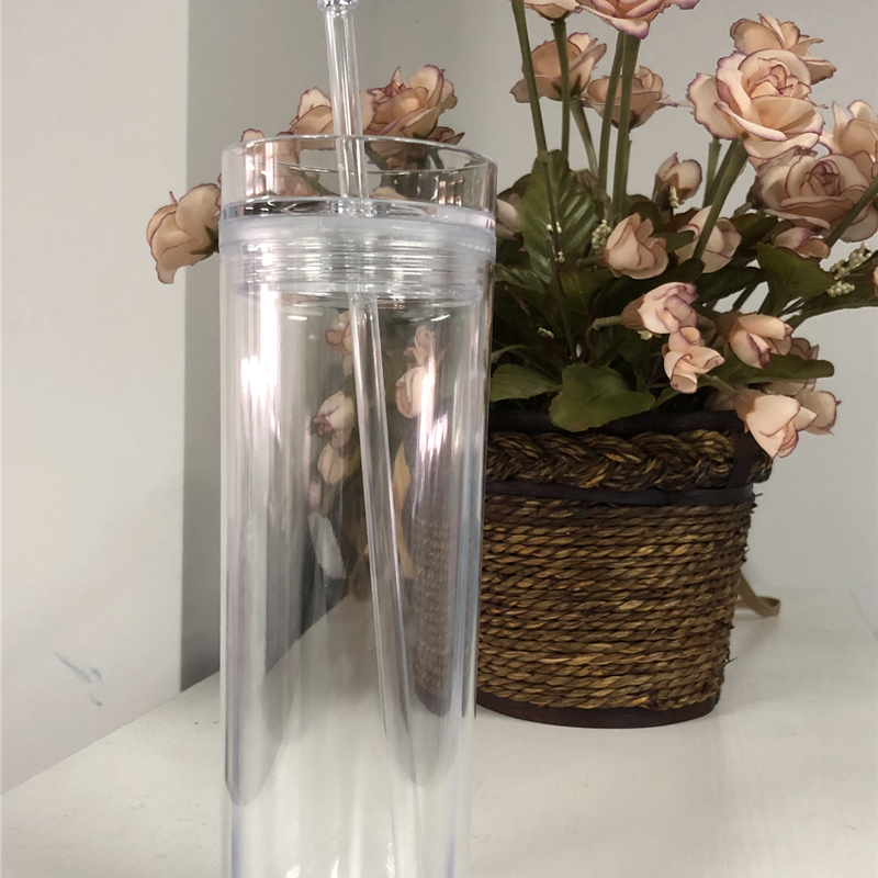 

US warehouse 16oz Acrylic Skinny Tumbler with Straw Double Walled Plastic Coffee Mugs Clear Colorful Water Bottles Travel Straight Cups, Customize