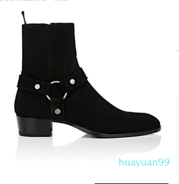 

Man Black Genuine Boots 40 Harness Belted Leather Classic Shoes, 1 as pic