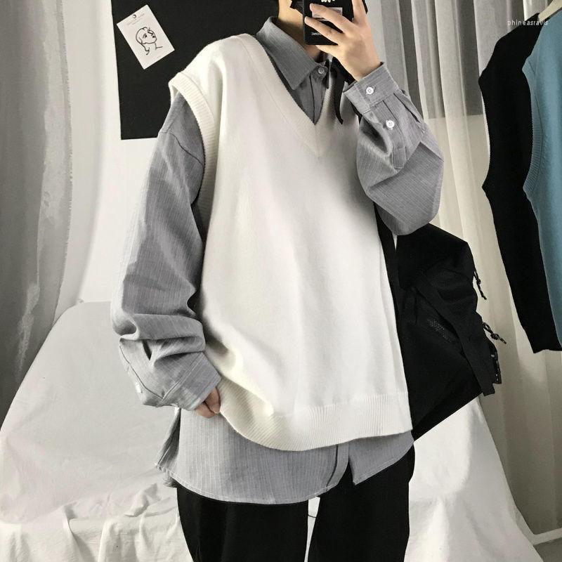 

Men' Vests Autumn Lake Blue Korean Fashion Men Pullover Oversized Sweater Vest Loose Casual Harajuku Waistcoat Knit VestMen' Phin22, Sky blue