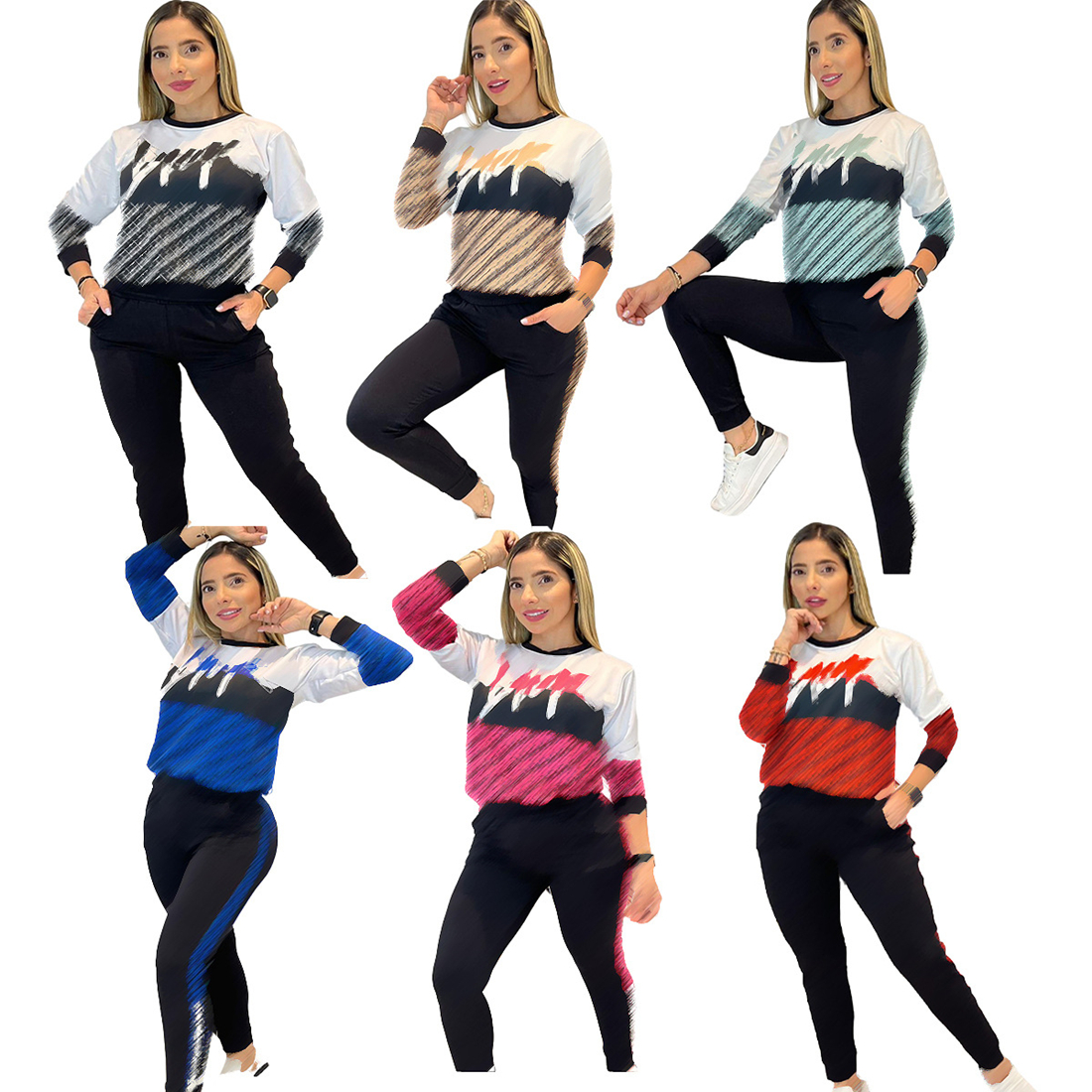 Fashion Automne D Letter Imprimer des surv↑tements pour femmes T-shirts ¢ col ¢ manches longues et pantalons d←contract←s marque 2 pi│ces J2729