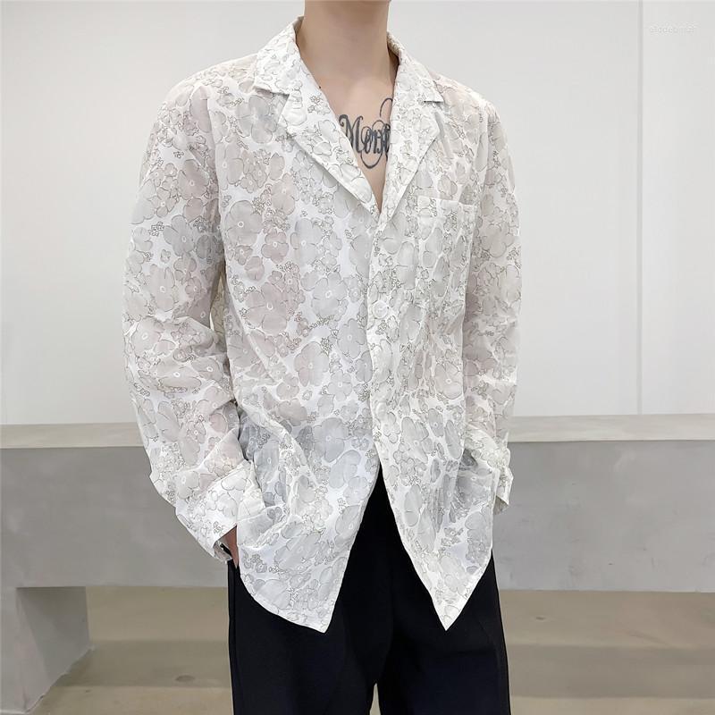 

Men's Casual Shirts Men Thin Flower Printed Long Sleeve Loose Vintage Dress Shirt Male Korean Streetwear Fashion Party Tops ManMen's Eldd22, 6156