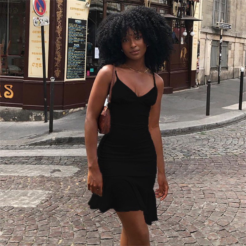 

Spring and summer dress new solid color suspender splicing backless Ruffle short for women sundress, Red