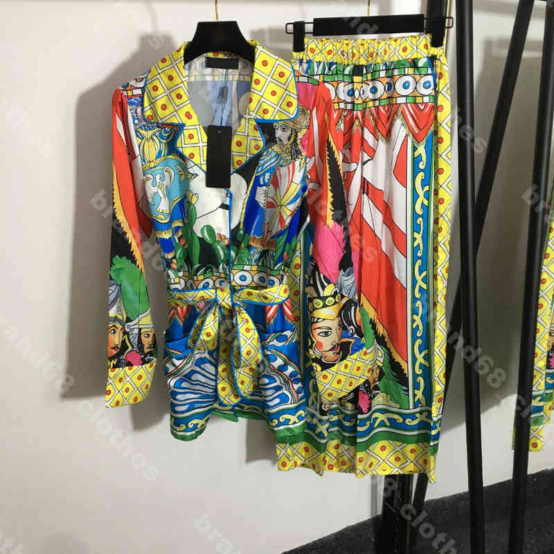

women designer vintage print dress set high waist wide leg trousers skirts two piece suit high quality vacation beach skirts logo D..G brand Female Apparel