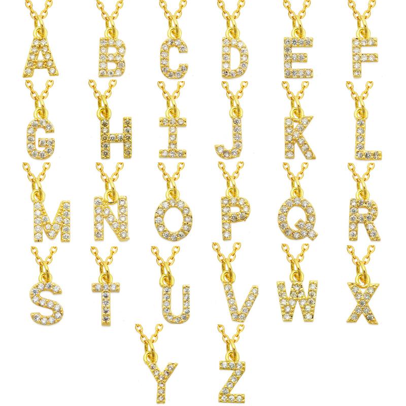 

Pendant Necklaces Set 26pcs A-Z 14K Gold Plated Cubic Zirconia Initial Name Letter Charm Necklace For Women WholesalePendant