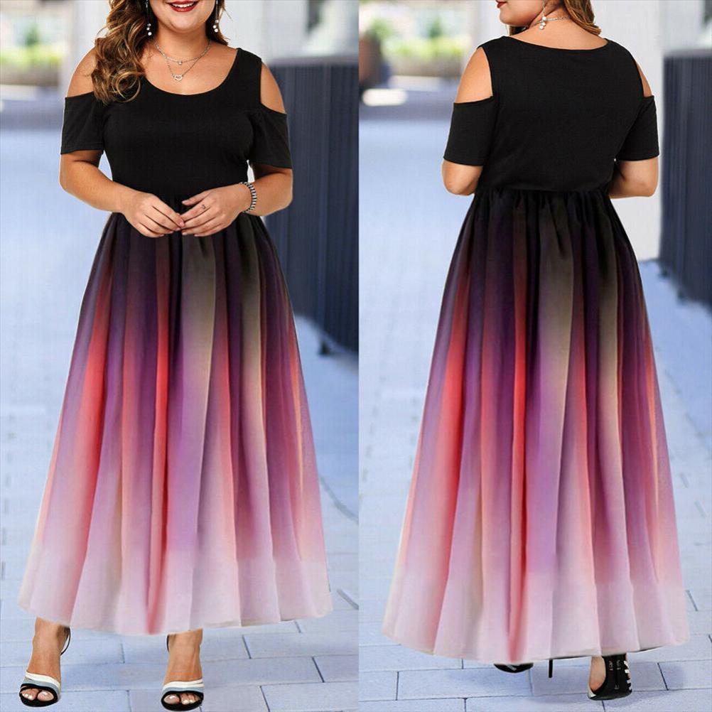 

Summer Women Dress O Neck Cold Shoulder Gradient Print Waist Tight Long Party Nbsp Female Sexy Clothings Plus Size 6xl, Red