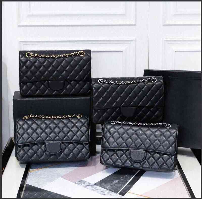 

CC Bags 2021 new high quality bag classic lady handbag diagonal bag leather 25.5-15.5-6.5, Caviar silver buckle