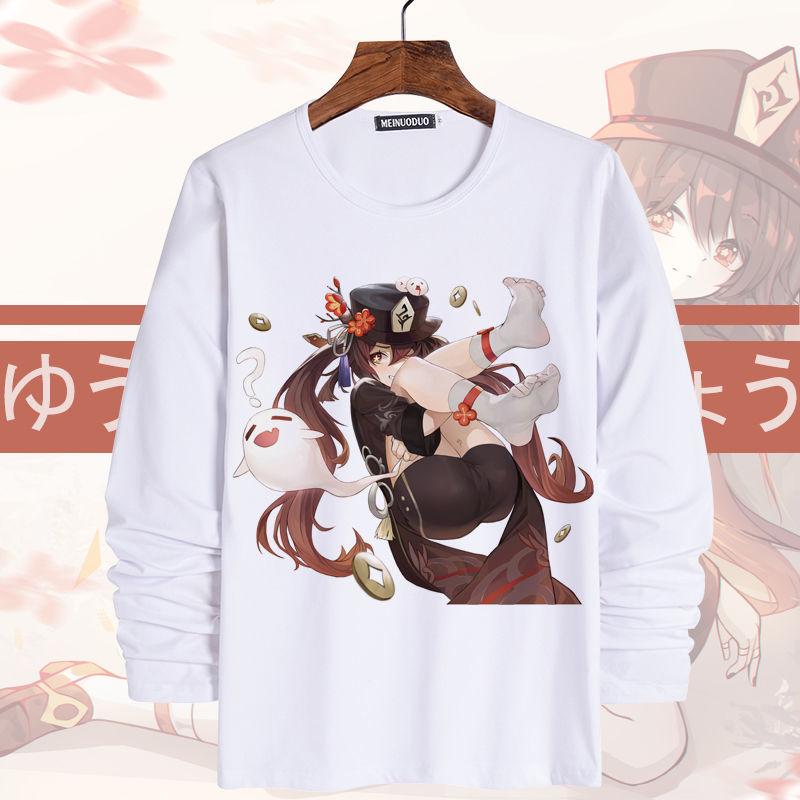 

Men's T-Shirts Genshin Impact Hutao Cosplay Women Men Long Sleeve Autumn Print High Street Streetwear 4XL Baggy Harajuku WhiteMen's