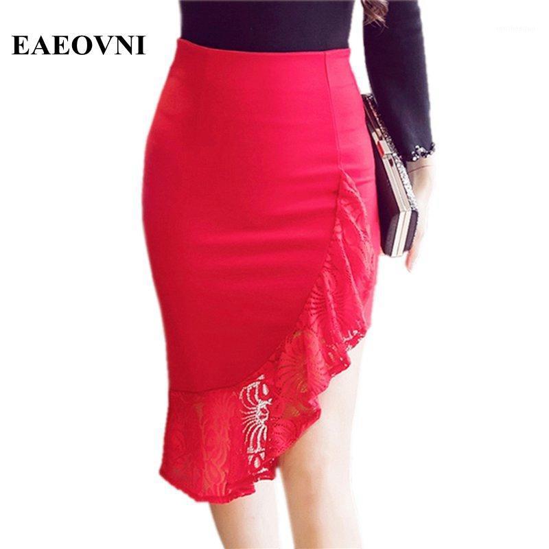 

Skirts Women High Waist Brival 2022 Summer Lace Patchwork Sexy Y2k Formal Red Office Lady Work Wear Black Skirt Plus Size