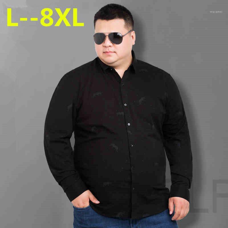 

Men's Casual Shirts Plus 8XL 6XL Spring Men Long Sleeve Brand Printed Button-Up Formal Business Polka Dot Floral Dress Shirt