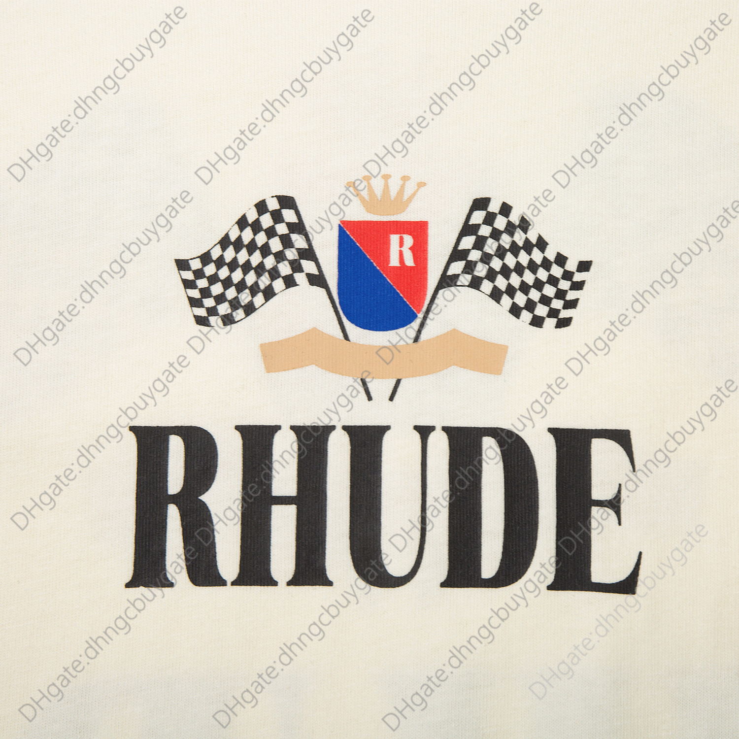 

t Shirt Designer Rhude 22s Fashion Plaid Champion Flag Letter Couple Loose Print Short Sleeve T-shirt Men t Shirt, Apricot