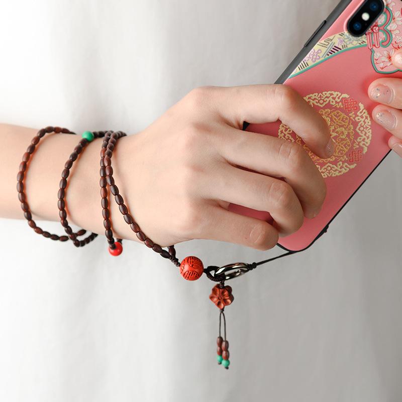 

Charms Car Key Rosewood Rice Beads Short Mobile Phone Pendant Long Necklace Retro Gift Detachable Women Bracelet BangleCharms