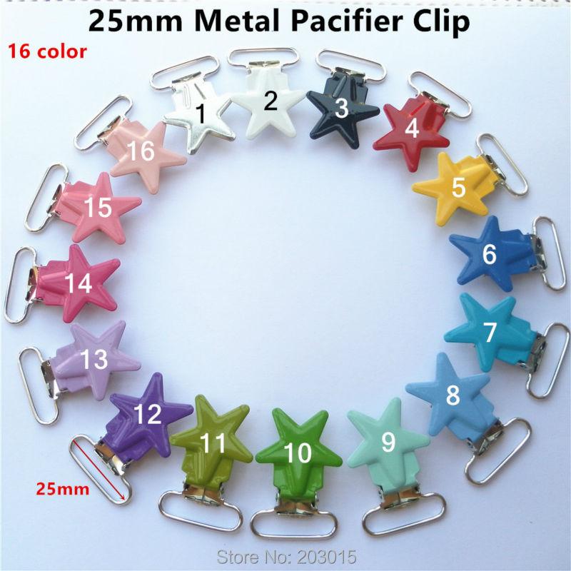 

Pacifiers# 50pcs/lot 1'' 25mm Star Metal Suspenders Soothers Holder Clips For Baby Dummy Pacifier Chain Lead FreePacifiers#