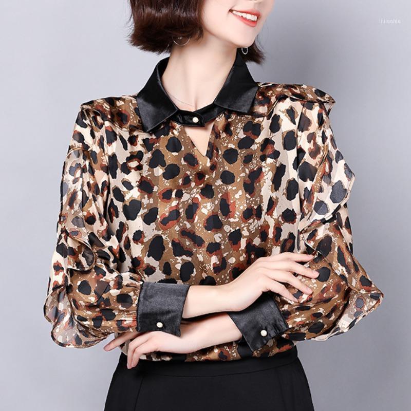 

Leopard Women's Blouse Chiffon Womens Tops And Blouses Ruffles Shirts High Quality Blusas Mujer De Moda Clothes &, Brown