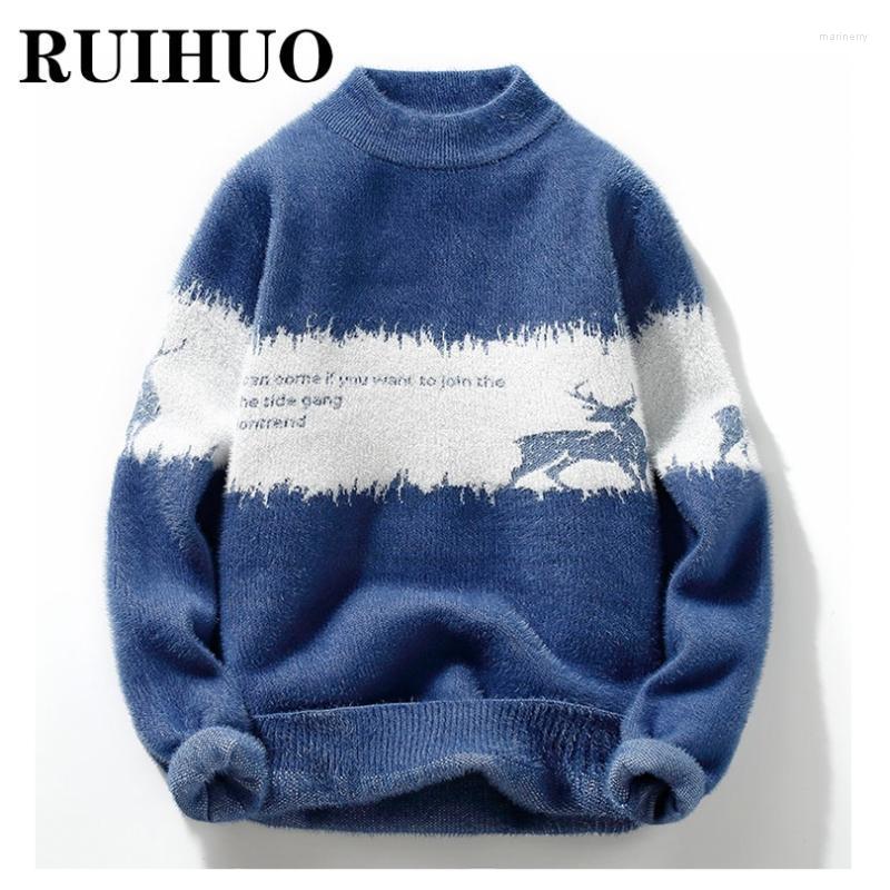 

Men's Sweaters RUIHUO Elk Pullover Sweater Men Clothes Hip Hop Streetwear Long Sleeve Harajuku 3XL 2022 Autumn Winter Arrivals Mari22, Gray