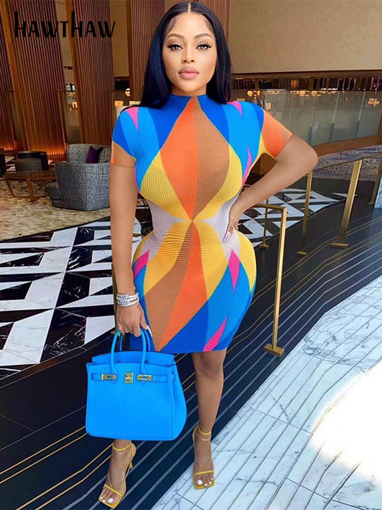 

Hawthaw Women Fashion Short Sleeve Printed Bodycon Mini Dress Streetwear 2022 Summer Clothes Wholesale Items For Business, Purple