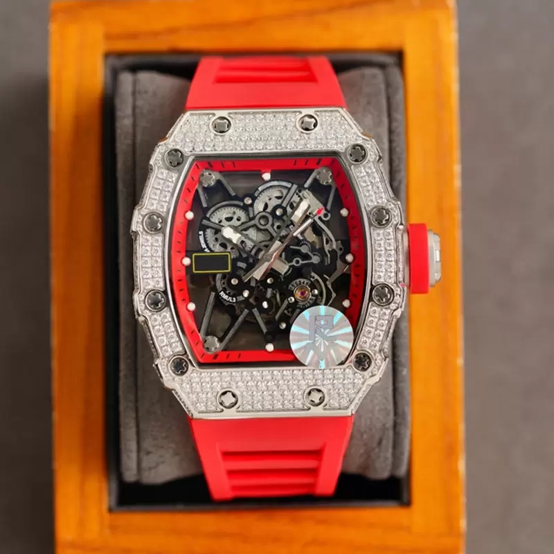 

Low Price Silver Diamond Luxury Men's Popular Watch 42mm Size Red White Strap Mechanical Automatic Winding Glide Smooth Second Movement Watch Black Top Quality, Watch1