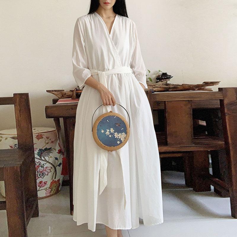 

Casual Dresses Johnature Spring Summer Solid Colors V-neck Pockets Half Sleeve Dress 2022 Simple Comfortable Fashion Retro Women DressesCasu, Black