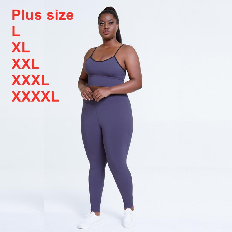 

Yoga Outfit Fitness Set Women Plus Large Size 2 Pieces Sexy Bra And Leggings 3XL 4XL XXXXL Suits Solid Color Gym Sports Bras Workout SeYoga, Purple