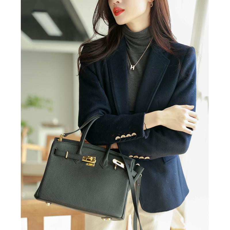 

Women' Wool & Blends Winter Ladies Style Slim Business Casual Commuter Office OL Woolen Coat Girl CoatWomen, Navy blue