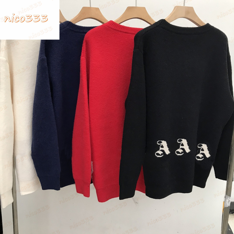 

22ss newest sweaters simple letters loose knit black apricot blue red collarless versatile fashion mens womens exclusive jumpers, #15.pink blue label