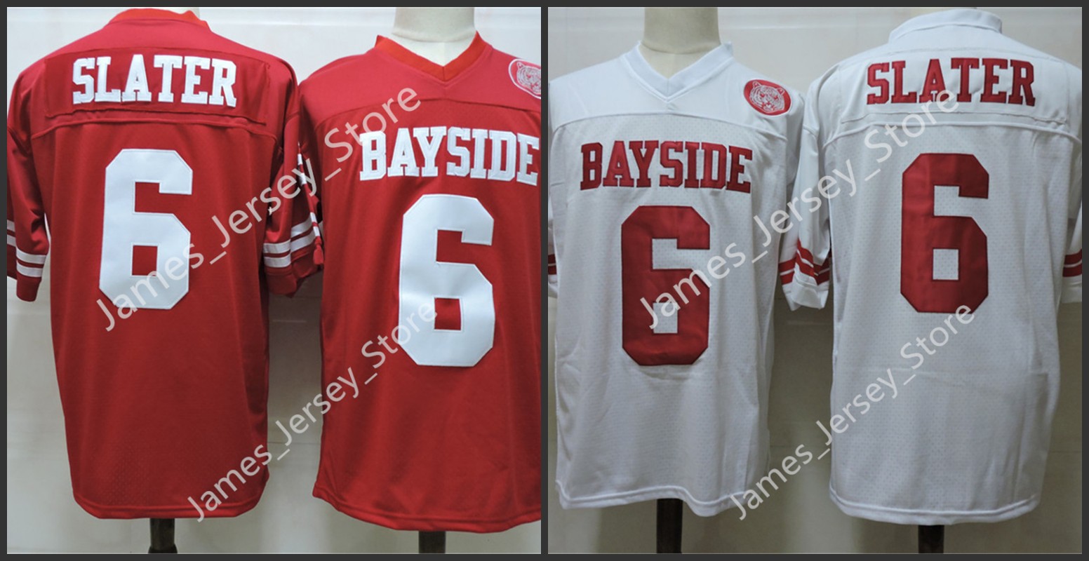 

Men's Saved By The Bell #6 AC Slater Jersey Bayside Tigers White Red Stitched Football Jerseys, 6 ac slater jersey