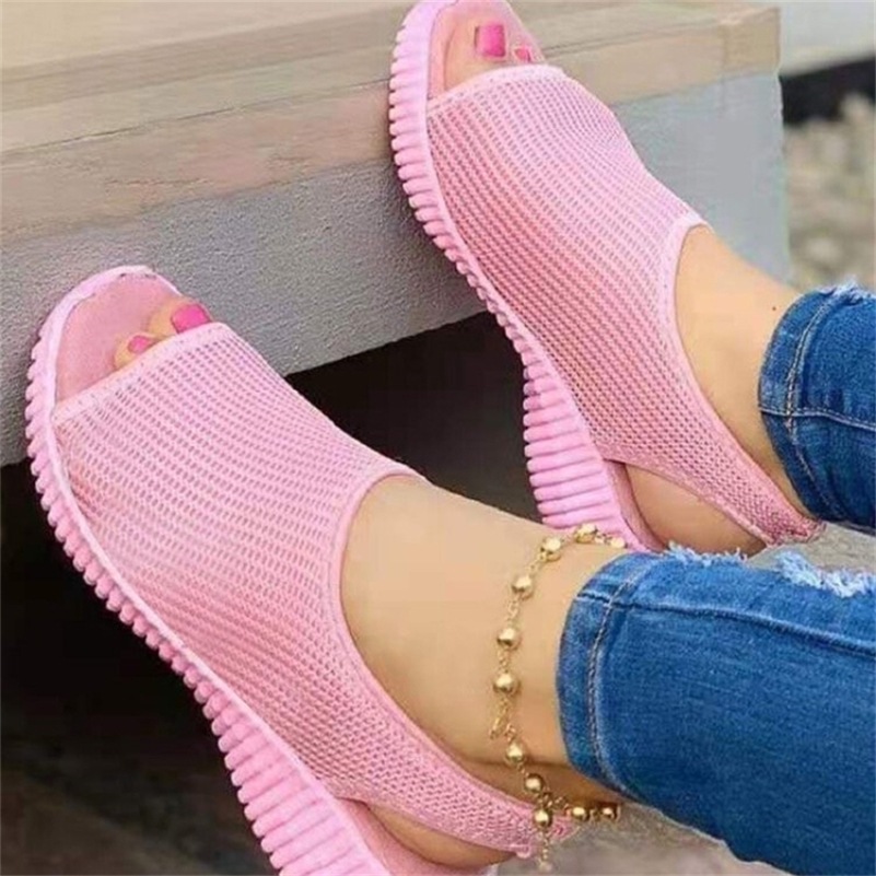 

Summer Women Shoes Mesh Fish Platform Women s Closed Toe Wedge Sandals Ladies Light Casual Zapatillas Muje 220613, Black