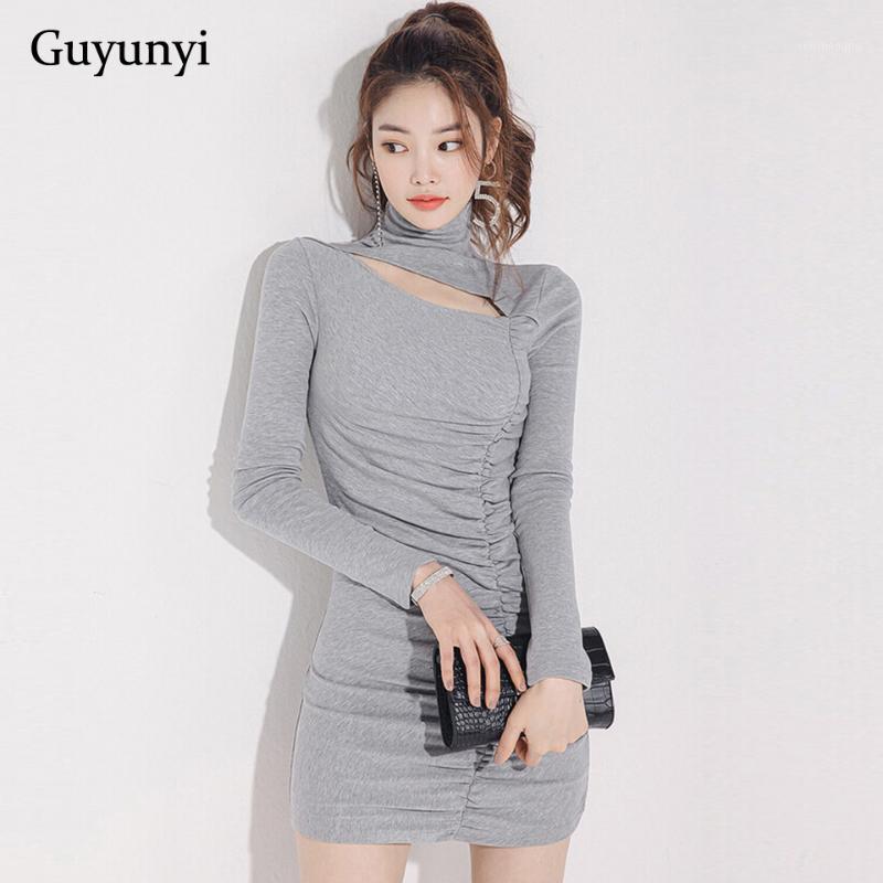 

Casual Dresses Gray High Street Mini Dress 2022 Autumn Warm Turtlnneck Long Sleeve Sexy Hollow Shirring Waist Tight Women, Cx2966