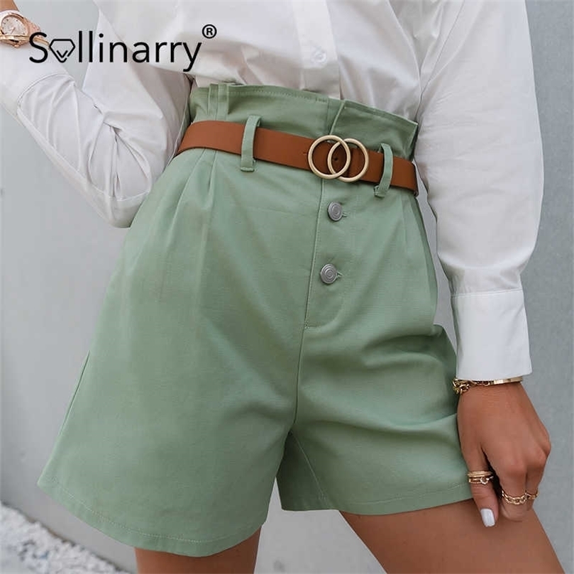 

Sollinarry Solid ruffle high waist casual shorts women High street botton solid summer shorts Fashion green office bottom 210709, As the picture