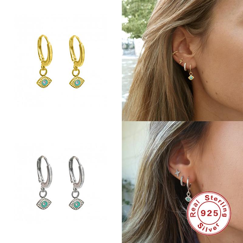 

Hoop & Huggie Aide 925 Sterling Silver Mini Green Eye Pendiente Circle Earrings For Women Small Dangle Round Crystal Luxury Jewelry 10mmHoop