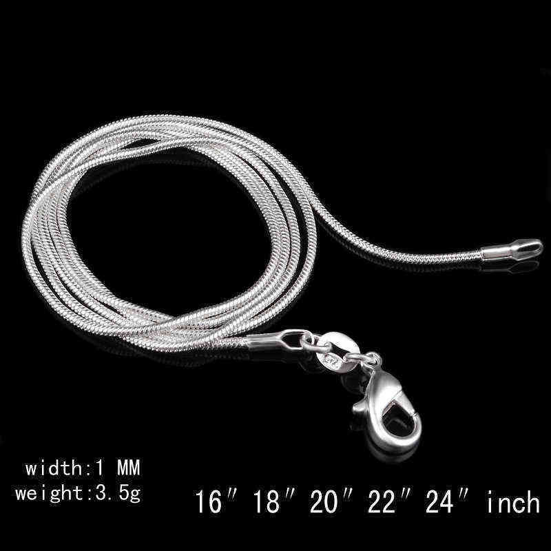 

925 Sterling Silver Plated Snake Chains For Woman Lobster Clasps Smooth Necklaces Statement Jewelry Size 1mm 16 18 20 22 24 Inch