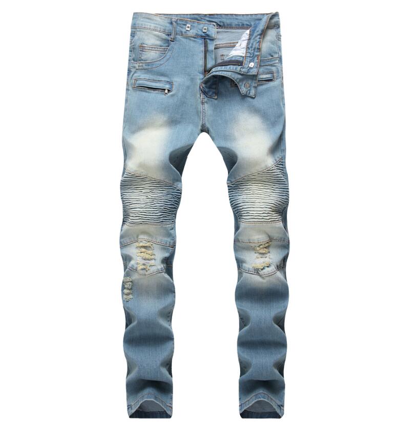 Men's Distressed Ripped Skinny Jeans Fashion Designer Mens Jeans Slim Motorcycle Moto Biker Causal Mens Denim Pants Hip Hop Men Jeans