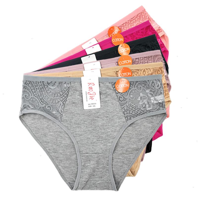 

5pcs Cotton -4xl Big Size High Waist Womens Panties Solid Lace Briefs Underwear Lady Sexy Plus Underpants, Color1