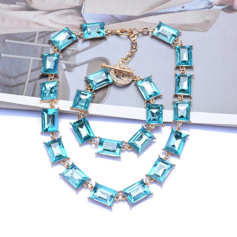 

Chokers Purple Yellow Blue Glass Crystal Necklaces Jewelry For Women Simple Statement Charm Necklace FemmeChokers