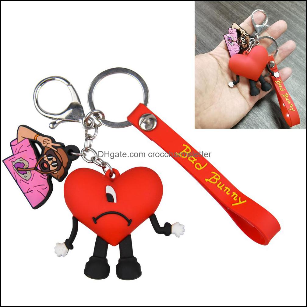 

Shoe Parts Accessories Shoes 3D Pvc Keychain Bad Bunny Croc Charm Glow In Dark Soft Rubber Keychains Dhw8R